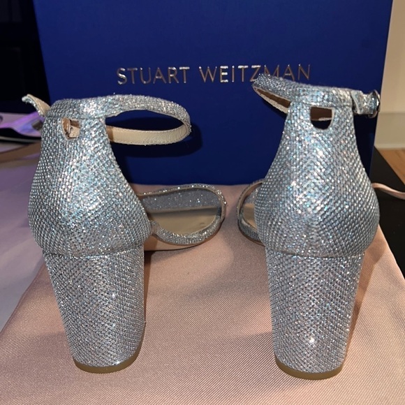 Stuart Weitzman Nudistcurve 75 block heels silver ankle strap sandals Sz 10.5 B - Picture 12 of 16
